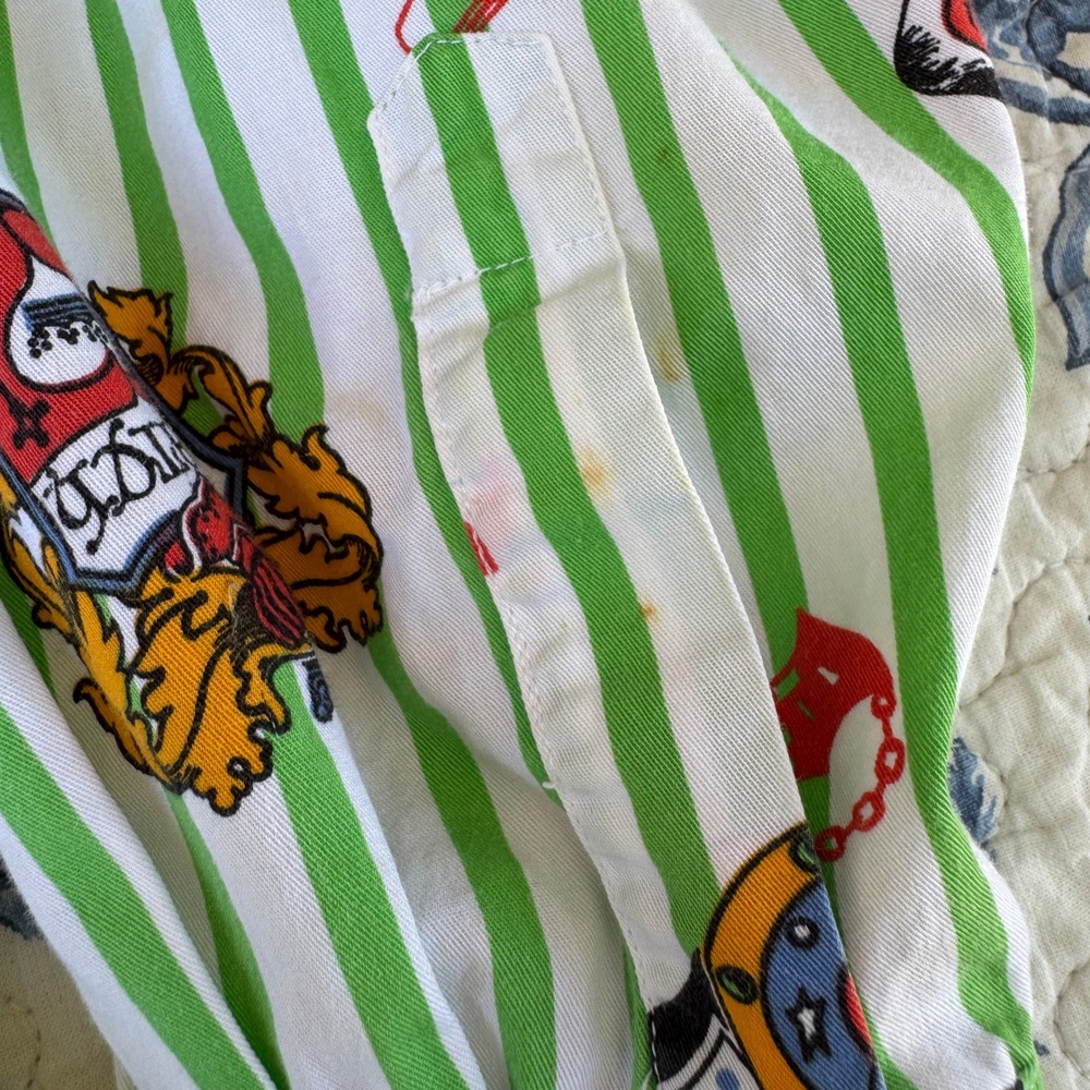 VTG! Swatch Green Striped Button Down Long Sleeve Shirt Big 2XL Quirky Logo - Picture 7 of 16